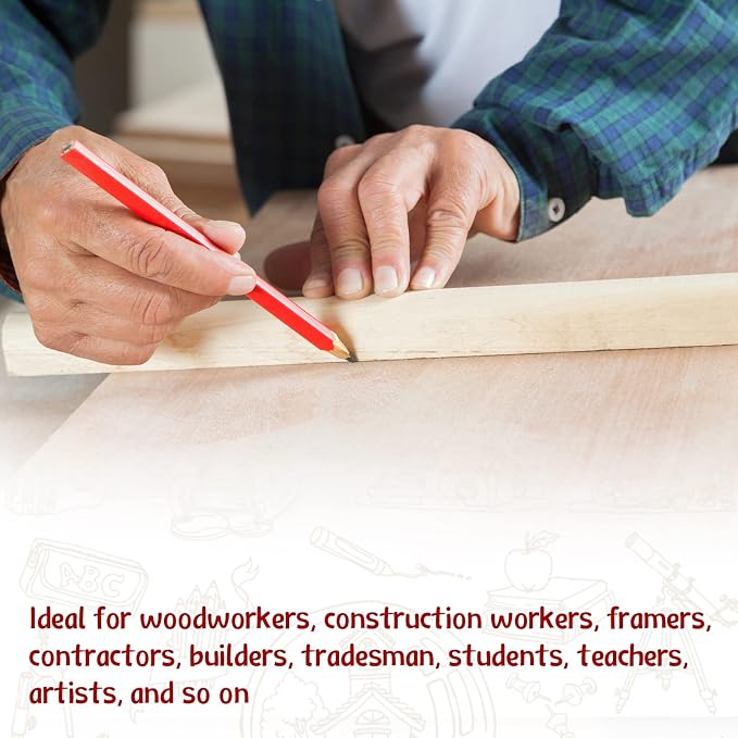 Fainne 96 Pcs Jumbo Pencil with Black Core Cedar Wooden Pencil with Eraser for Carpenters Students Teachers School Construction Woodworkers Beginners Office Workers(Red,Classic)