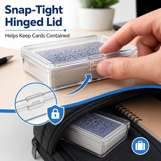 APACALI 24 Pack Card Deck Box, Clear Plastic Playing Card Case, 1.2mm Thick Snap-Tight Card Storage Box for Standard Playing Cards, Game Cards and Small Parts, 3.8 x 2.7 x 0.82 in