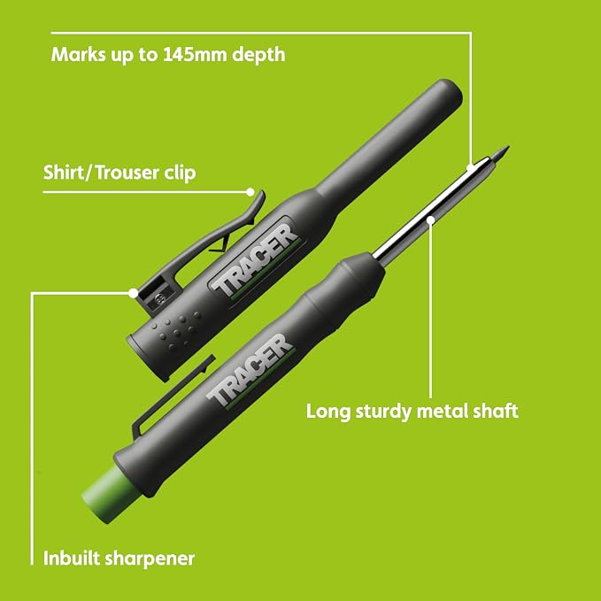 Tracer 2.8mm Carpenters Pencil Deep Hole Construction Pencil | Site Holster and Pencil Sharpener Carpenter Pencils Mark Up to 5.7 Inches Woodworking Pencil - Lapiz de Construccion