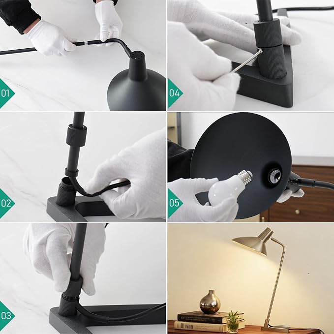 Industrial Desk Lamp Metal Modern Table Lamp 22", Adjustable Neck (4000K) with Adjustable Switch, Ideal for Office Desk Bedroom Bedside Lamps Study Room Living Room Side Table (Nickel)