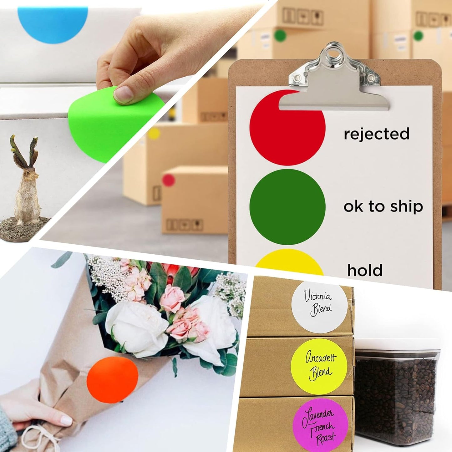 ChromaLabel 3 Inch Circle Sticker Labels, Easy to Write On Round Colored Stickers, High Visibility Permanent Labels - 500 Sticky Dots per Roll, White Dot Stickers