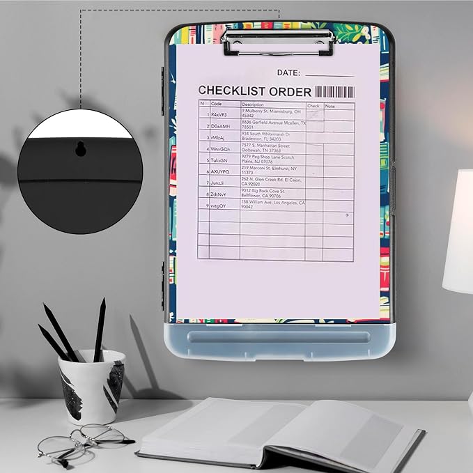 Clipboard with Storage,Storage Clipboard with Pen Holder,Heavy Duty Plastic Storage Clipboard with Low Profile Clip,Teacher Must Haves,Clipboard Folder,Office Supplies,Books -1353