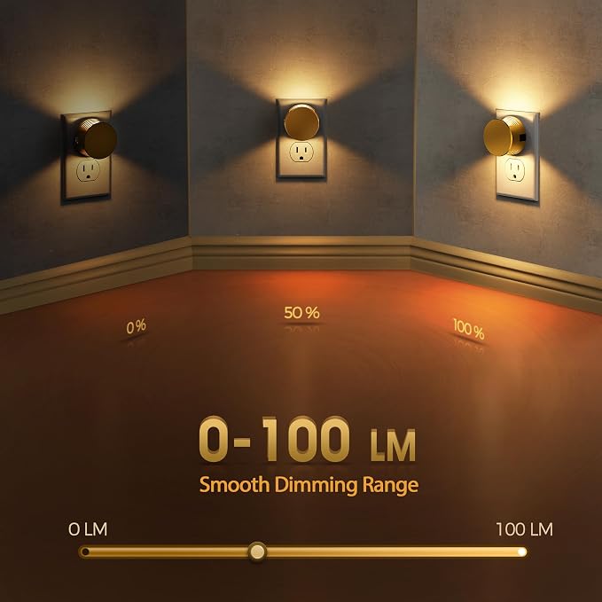 Briignite Night Lights Plug into Wall [2 Pack], Dusk to Dawn Sensor Nightlight, Brightness Adjustable, 3000K Soft White, Dimmable Plug in Night Light for Bedroom, Hallway, Stairs, Kitchen