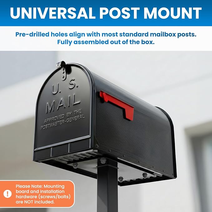 Plexon Jumbo Size Rural Mailbox, 3175 cu-in Capacity, Galvanized Steel, Powder-Coated, 15 in. H x 11.69 in. W x 24.82 in. L, Black, Extra Large