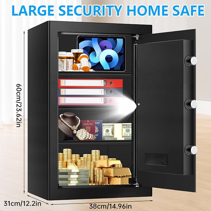 5.1 Cuft Large Home Safe, Waterproof Fireproof Safe Box for Money with Combination Lock and Spare Keys, Fire Proof Security Safe for Home Use, Fire Water Proof Safe for Documents Firearm Medicine