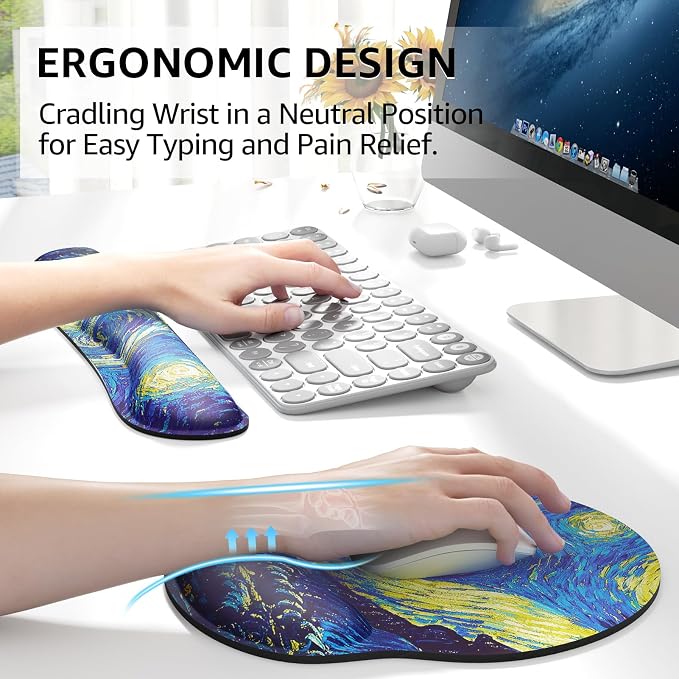 KTRIO Keyboard Wrist Rest & Mouse Pad with Wrist Rest, Starry Night | Memory Foam Wrist Support, Ergonomic Design, Non-Slip Base, Office and Home Use