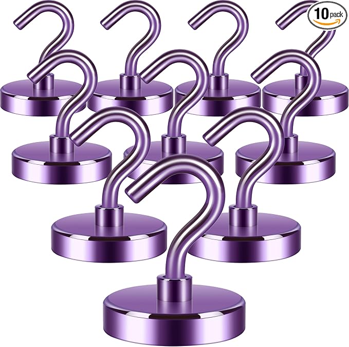 Neosmuk Magnetic Hooks, Heavy Duty 130lb+ Strong Magnet Hook for Cruise Cabins, Cruise Essentials 2026 for Hanging, Metal Wall Refrigerator Hangers (Purple, 10 Pack)