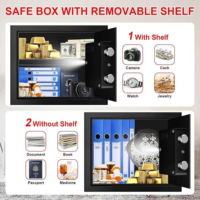 1.2 Cub Small Fireproof Safe for Home, Personal Fire Safe Box with Digital Keypad Key and Removable Shelf, Small Security Box for Money Firearm Medicine Valuables