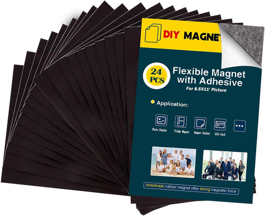 8.5X11 Inches Magnet Sheets for Letter Size (Pack of 24),Peel and Stick Magnetic Sheets with Self-Stick Adhesive,Cuttable, Turn Your Designs Into Magnets Easy