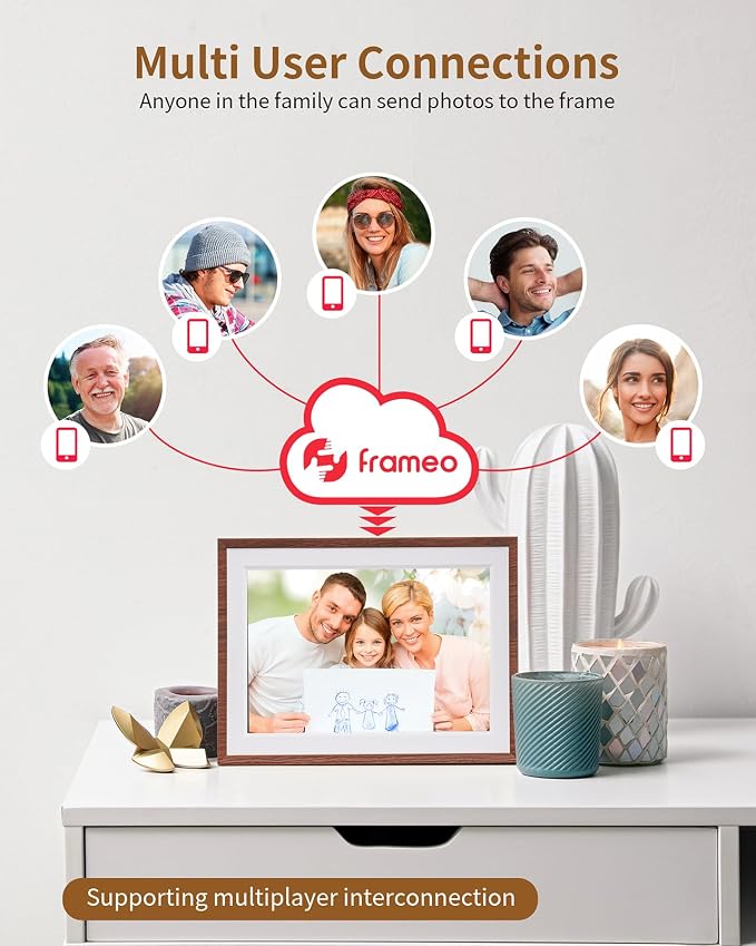 Frameo 10.1 Inch WiFi Digital Picture Frame，Electronic Frame,1280 * 800IPS HD Cloud Smart Digital Photo Frame,32GB Storage, Wall Mountable, Auto-Rotate,Easy to Share Photos or Videos via FRAMEO APP