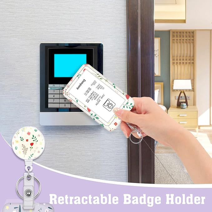 3 Set Badge Holder with Retractable Reel, Flower Pattern Retractable ID Badge Holders with Clip Name Key Card Holder Case for Nurse Doctor Student Teacher Office Gift for Coworkers
