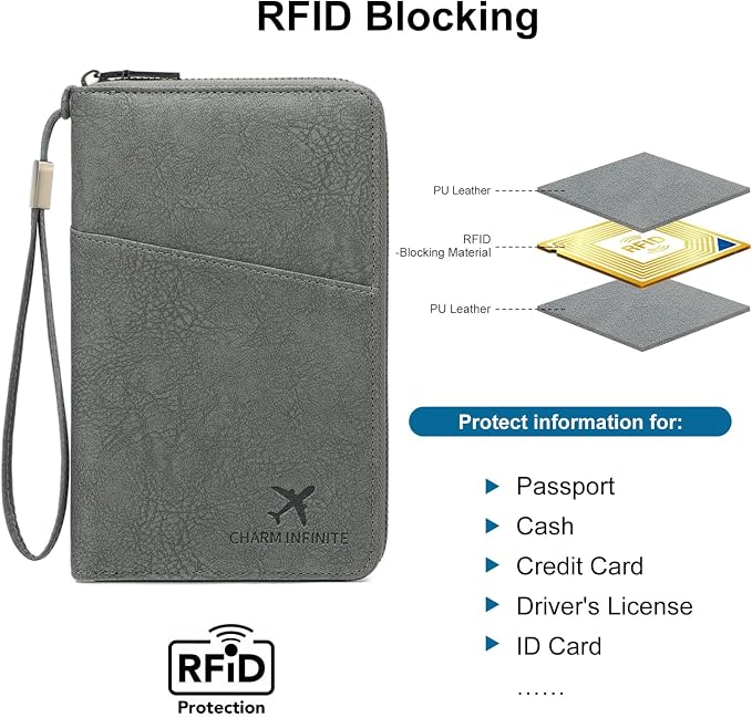 Family Passport Holder for Travel Women and Men RFID Blocking Passport Holder with Zipper Multi-functional Passport Wallet Passport Case Passport cover Travel Essentials