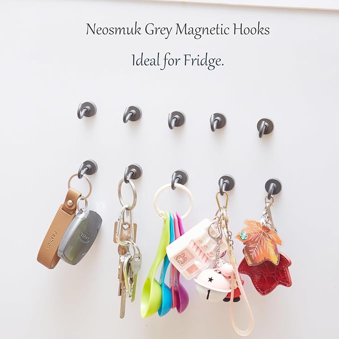Neosmuk Magnetic Hooks, Heavy Duty 30lb+ Strong Magnet Hook for Cruise Cabins, Cruise Essentials 2026 for Hanging, Metal Wall Refrigerator Hangers (Grey, 15 Pack)