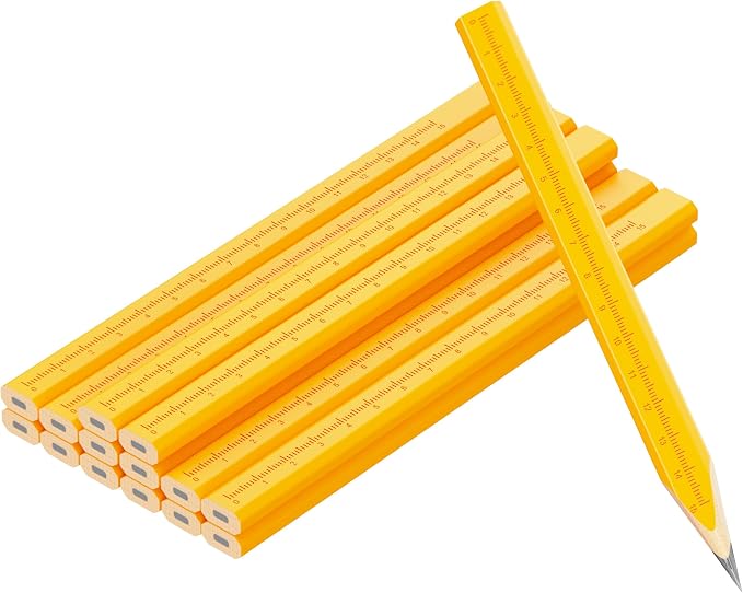 KR. LIF Carpenter Pencils with CM Scale – Framing Construction Pencil for Contractor & Woodworking 14-Pack (Yellow)