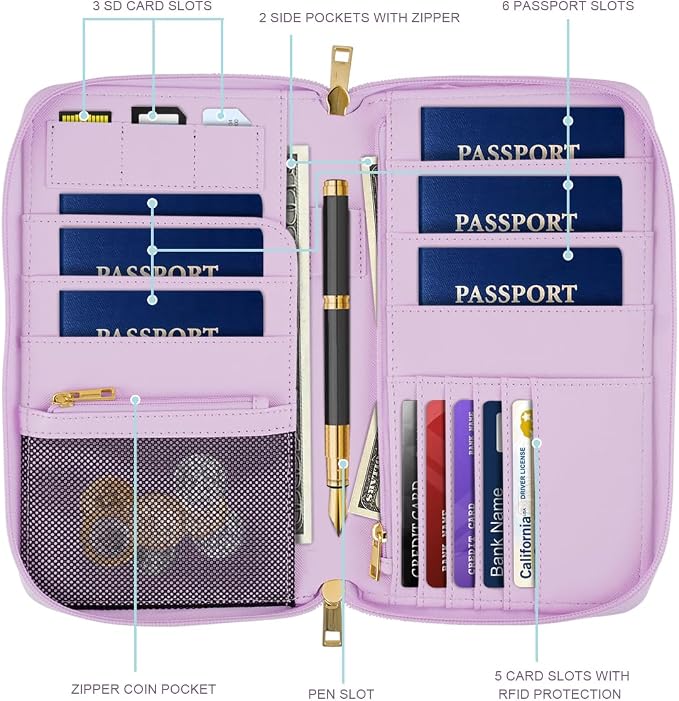 Family Passport Holder Wallet RFID Blocking Document Organizer | PU Leather Mulit-purpose Travel Wallet Credit Cards Case for Women Men, Smokey