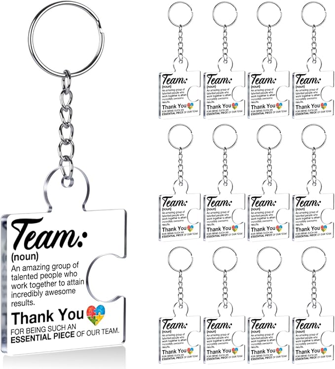 Team Appreciation Gifts Bulk Thank You Keychains for Coworkers | Gift Set for Employee, Staff, Teachers, Teamwork Puzzle Piece Keyring, Acrylic