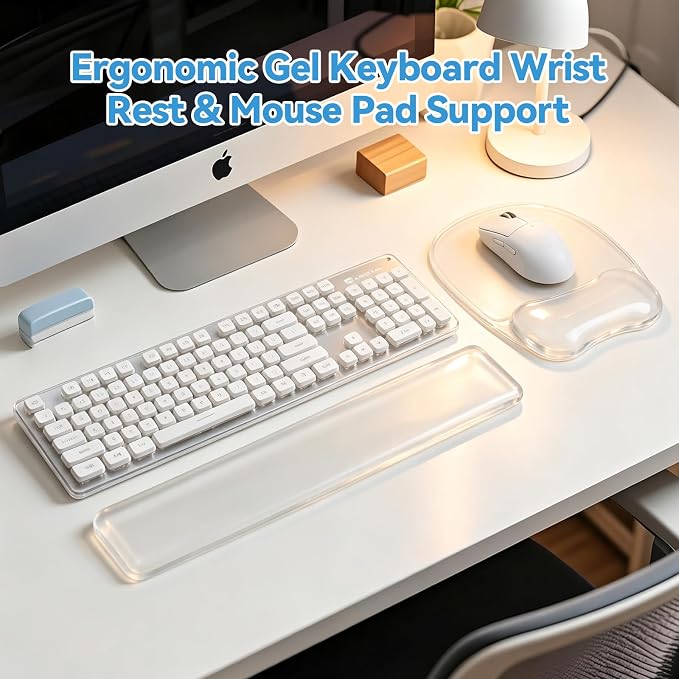 Gel Wrist Rest for Keyboard,Clear Keyboard Wrist Rest and Gel Mouse Pad Set | Ergonomic Gel Wrist Rest,Anti-Slip Keyboard Wrist Support and Mouse Wrist rest for Desktop Relieve Pain(Clear)