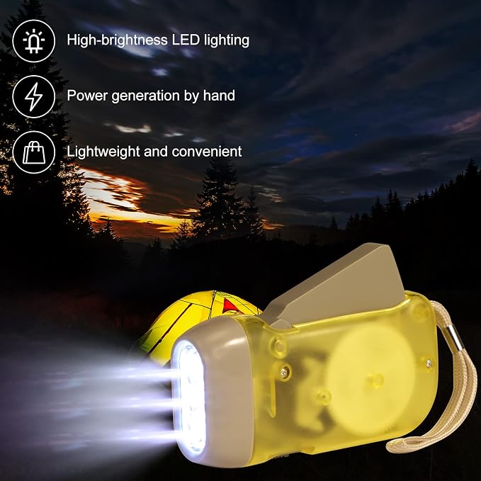 Mudder 24 Pack Hand Crank Flashlight No Battery Emergency Flashlight, Self Powered Portable Light Dynamo Torch for Survival Kit Outdoor Hiking Emergency(Yellow, Red, Grey, Blue)