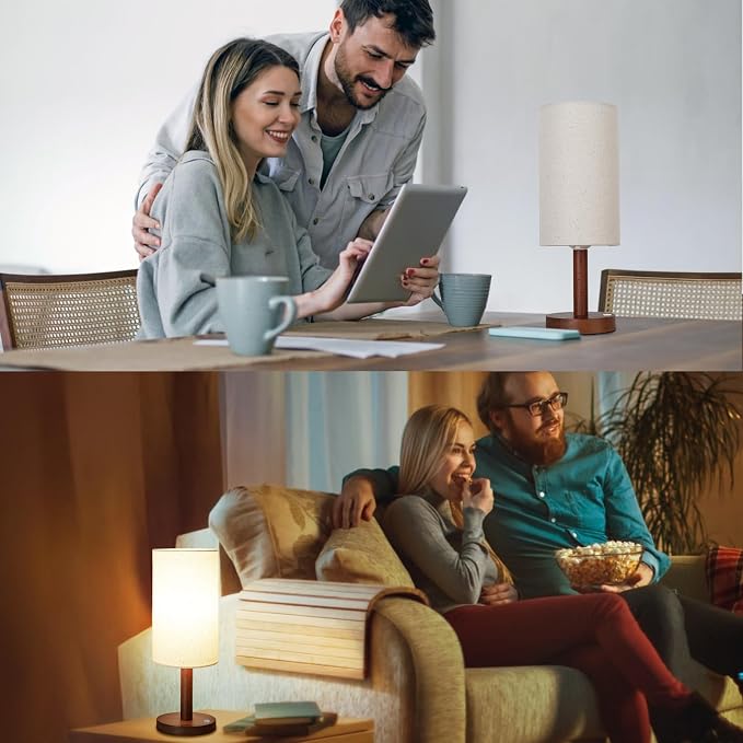 LALISU Cordless Table Lamp, 3 Color Dimming Portable Battery Lamp, Touch Control Wood Base Small Bedside Lamps for Night Stands, Living Room, Office(LED Bulb Included) (Cordless Wood Base)