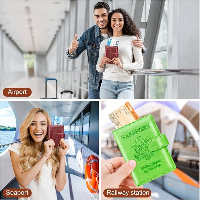 Herain Passport Holder for Travel Essentials, 2 Pcs Passport Cover Wallet Case Travel Gifts Women Men Family, RFID Passports Book Card Holders Travels Cruise Accessories Must Haves