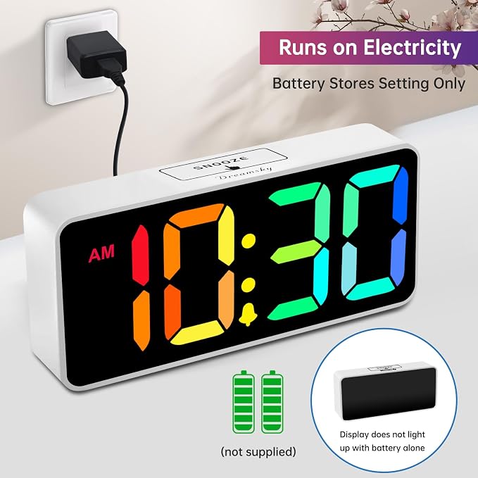DreamSky Large Digital Alarm Clock Big Number for Seniors/Visually Impaired | RGB 9 Inches Desk Clock for Bedroom, Dimmable Jumbo Display, USB Ports, Loud Alarm for Heavy Sleepers, Adjustable Volume