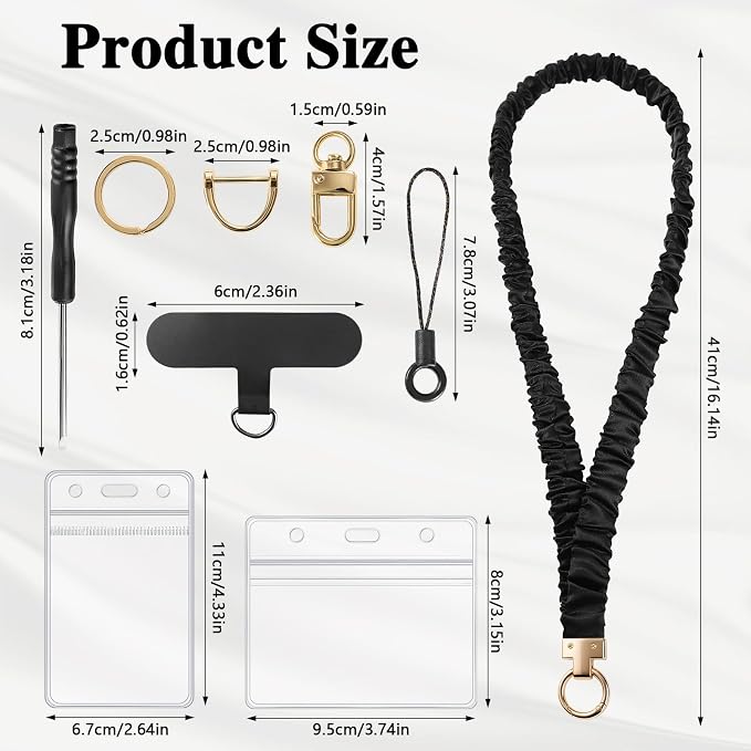Prudiut Scrunchie Lanyard for Id Badges, Teacher Gifts Lanyards Black Stretchy Scrunchie Lanyard with Id Holder for Women