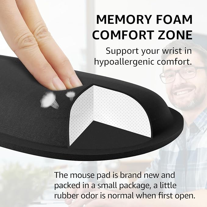 KTRIO Keyboard Wrist Rest & Small Mouse Wrist Rest, Black | Memory Foam Wrist Support, Ergonomic Design, Non-Slip Base, Office and Home Use