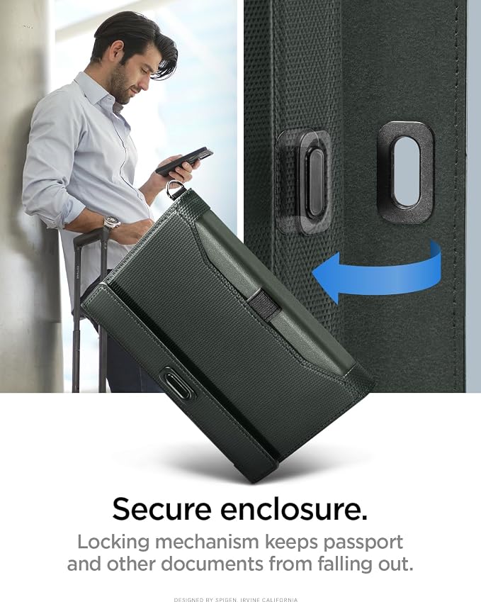 Spigen Life Passport Card Cover Holder, RFID Blocking | Travel Document Organizer, SIM Card Pin Included - Black