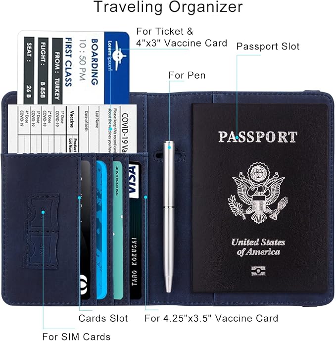 WALNEW Passport Holder for Travel, RFID Passport Cover Wallet for Women Men, PU Leather Passport Book Card Holder Case with Pen, Travelling Essentials for Flying | PU Leather Passport Cover Case with Pen Holder, Travel Must Haves Accessories, Passport ...