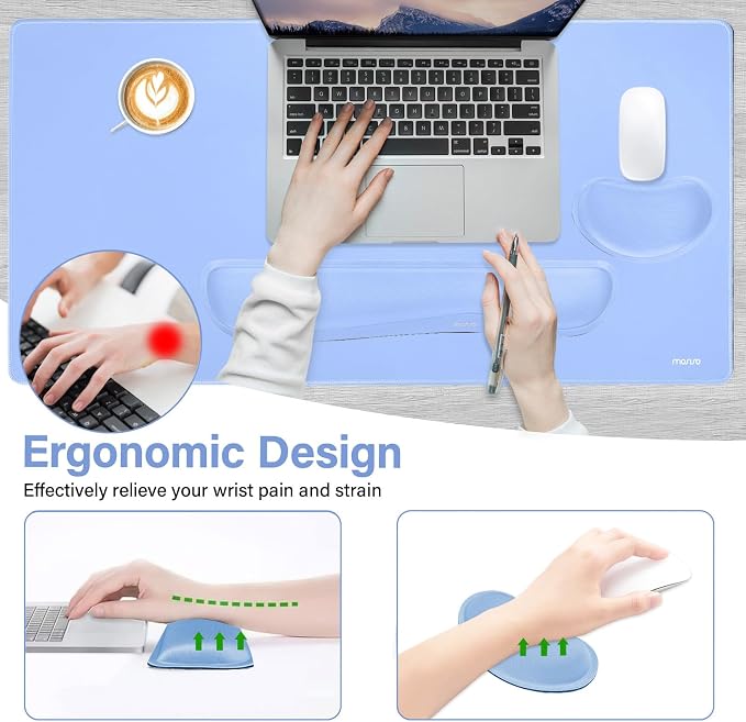 MOSISO Keyboard Mouse Pad Set, Gaming Mouse Pad&Keyboard Wrist Rest | Ergonomic Wristrests with Memory Foam Home Office Easy Typing Cushion Non-Slip Mousepad, Air Blue