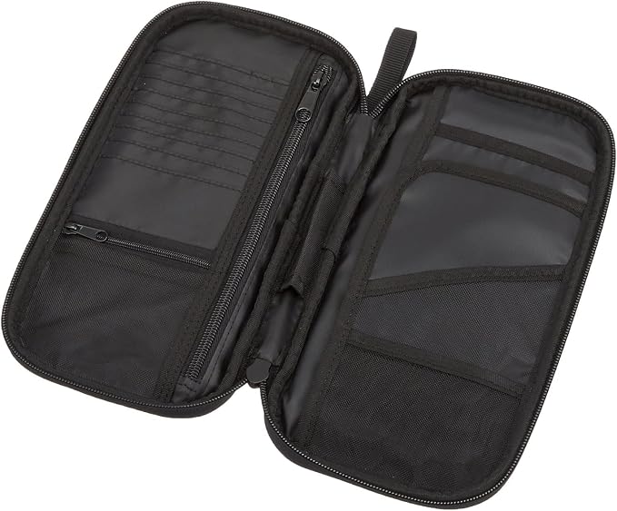 Amazon Basics RFID-blocking Passport Wallet, Passport Holder for Travel, Polyester/Nylon Material with Durable Zipper Closure, Zippered Pockets, Slots for Cards, 10"x5", Black, Solid
