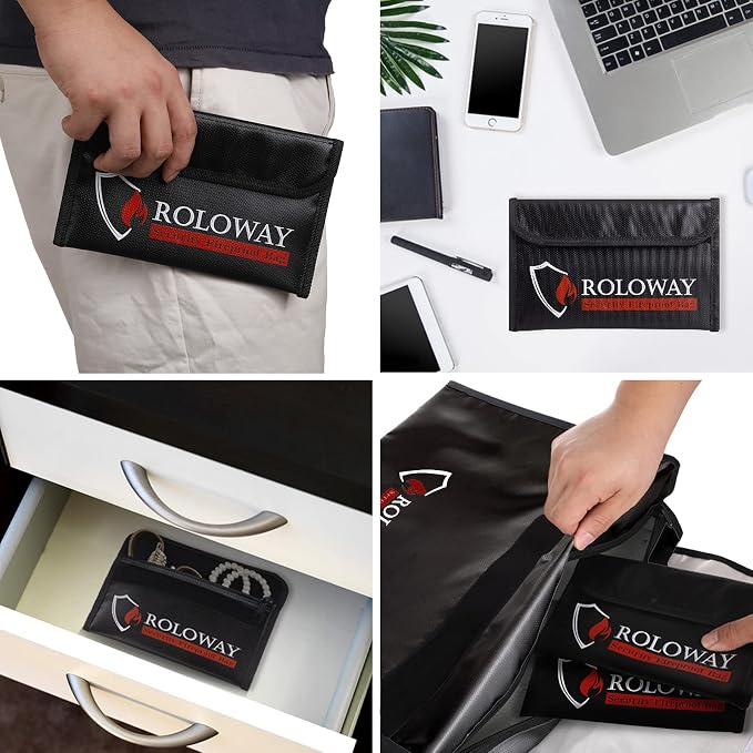Small Fireproof Bag (5 x 8 inches), Non-itchy Fireproof Money Bag for Cash, Valuables, Passport, Currency & Keys (2-Pack Black)