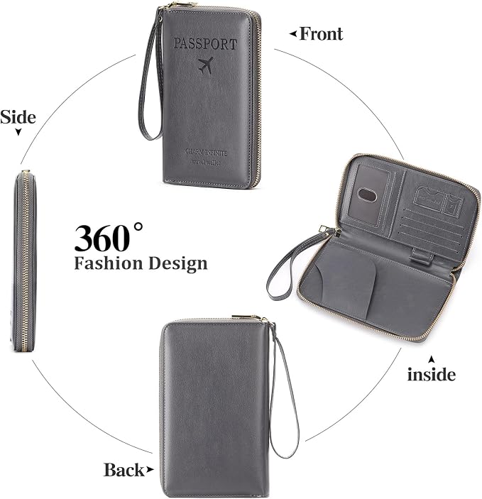 Leather RFID Blocking Passport Holder Travel Wallet, Passport Cover/Travel Wallet for Women/Men with