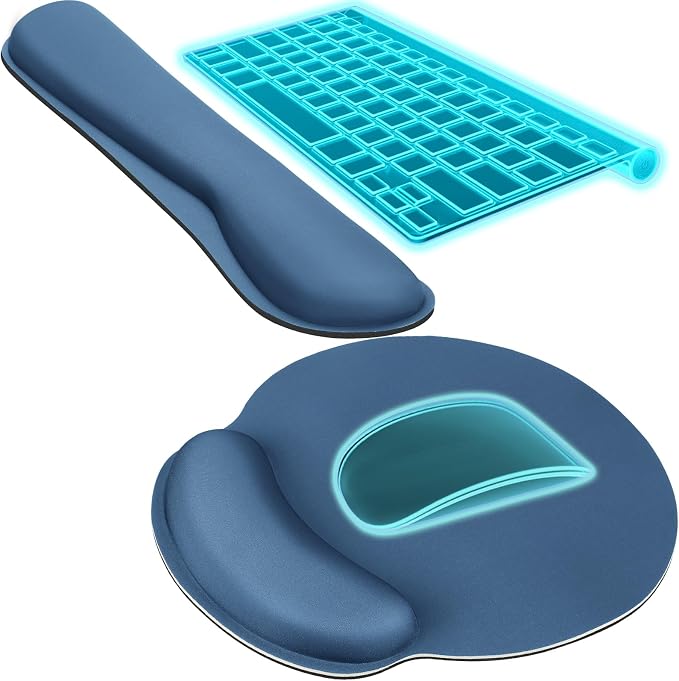 KTRIO Keyboard Wrist Rest & Mouse Pad with Wrist Rest, Navy Blue | Memory Foam Wrist Support, Ergonomic Design, Non-Slip Base, Office and Home Use