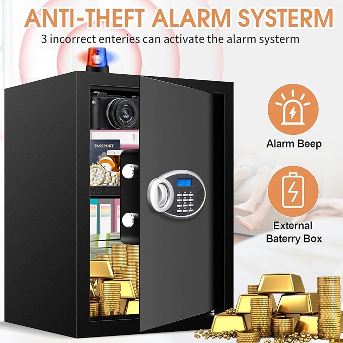 3.3 Cubic Feet Home Safe Fireproof Waterproof, Digital Home Security Safe Box with Programmable Keypad and Spare Keys, Document Safe for Money Firearms Medicine Valuables