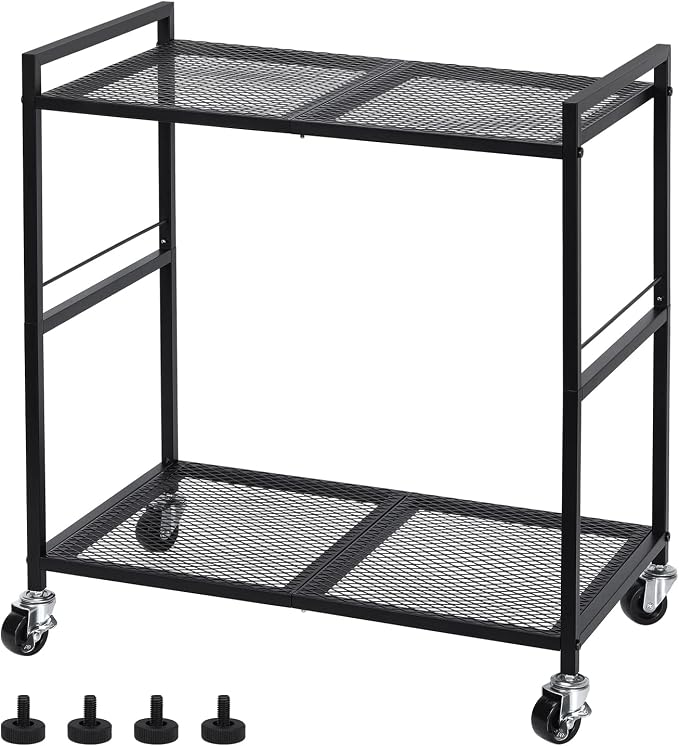 OYEAL Computer Tower Stand, PC Tower Stand Metal Rolling Cart Holds up to 40lbs, 2 Tier Mobile Printer Stand with Storage Under Desk for Home & Office, Black