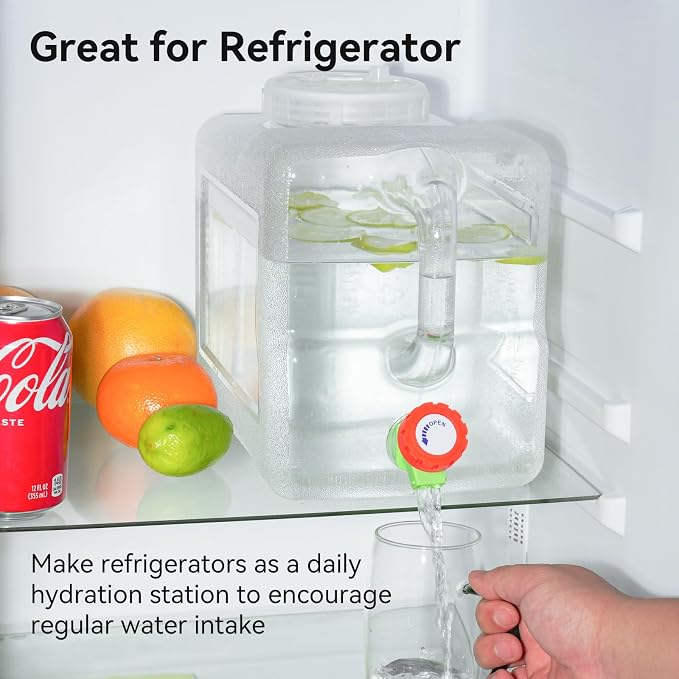 Drink Water Dispenser for Fridge - 2 Gallon Beverage Dispenser with Leak-Proof Spigot, Portable Food-grade Water Jug Container with Spout Handle for Kitchen Refrigerator Outdoor Camping Hiking