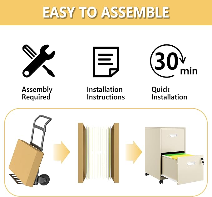 Polup 2 Drawer Rolling File Cabinet with Lock for Home Office | Metal Mobile Filing Cabinet on Wheels, Small Under Desk Storage, Fits Hanging Letter Size, Printer Stand, Cream