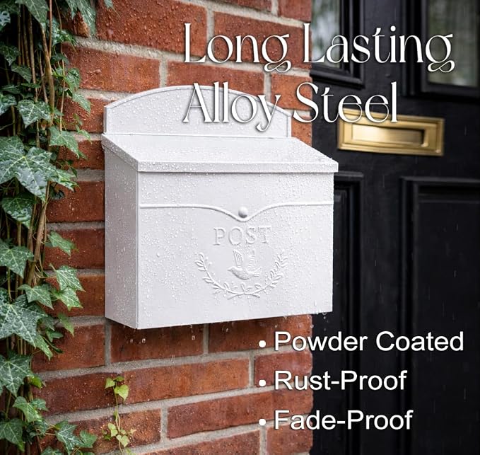 NACH Mailboxes for Outside Wall Mount, 11.5 x 5 x 13 inches, White Mailbox for Door, Waterproof Mailbox for Outside - The Chelsea Mailbox