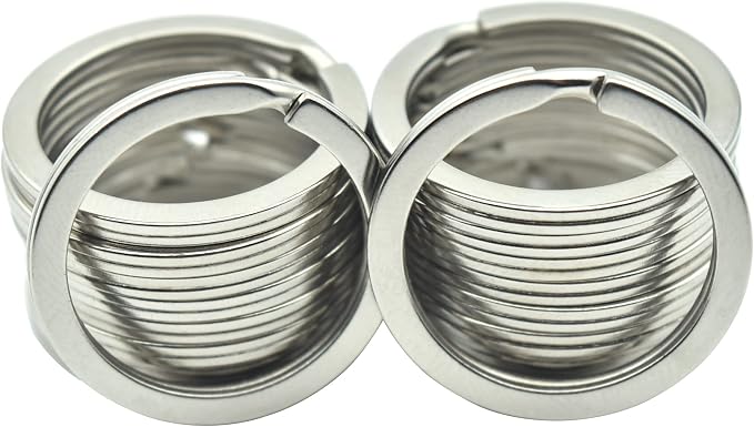 20 Pack Key Ring Keychain 1 Inch 25mm Diameter Metal Flat Split Key Chains Rings for Home Car Dog Tag Office Lanyards Keys Attachment Silver