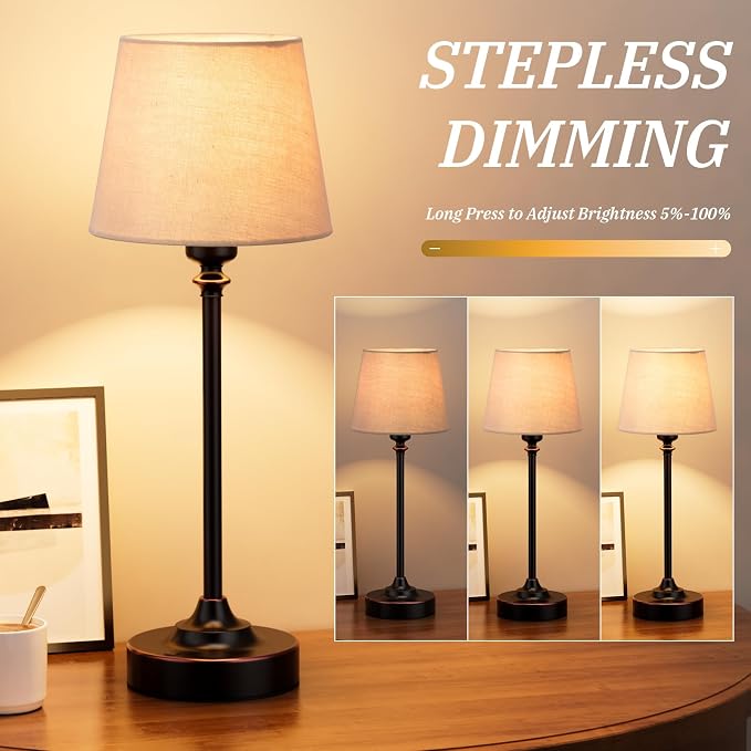 Cordless Table Lamp Rechargeable Bronze - 1 Pack Brass 4000mAH Battery Operated Lamp for Decor, 3000K Stepless Dimming Touch Control Wireless Lamp for Bedroom, Dining Table, Counter, Living Room