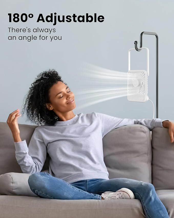 Koonie USB Desk Fan, Strong Wind Ultra Quiet Small Mini Fan | 180° Tilt Folding & 3 Speeds Adjustable, USB-C Corded Powered Personal Fan for Office Desktop Bedroom, White, NO BATTERY