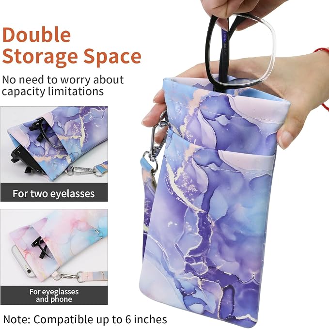 Double Eyeglass Case Soft Dual Glasses Case for Women Men Travel Squeeze Top Sunglasses Cases Eyeglasses Pouch