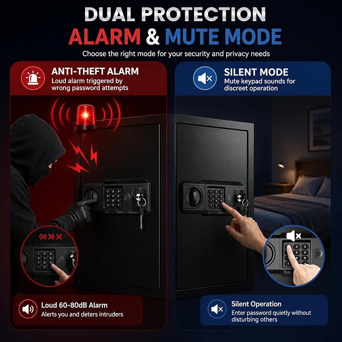 Large Biometric Fireproof Safe, 6.0 Cub Fingerprint Safe for Home Office | Quick Fingerprint Unlock, Anti-Theft Alarm, Mute Mode, Anchor Design, Sensor Light, Removable Shelf