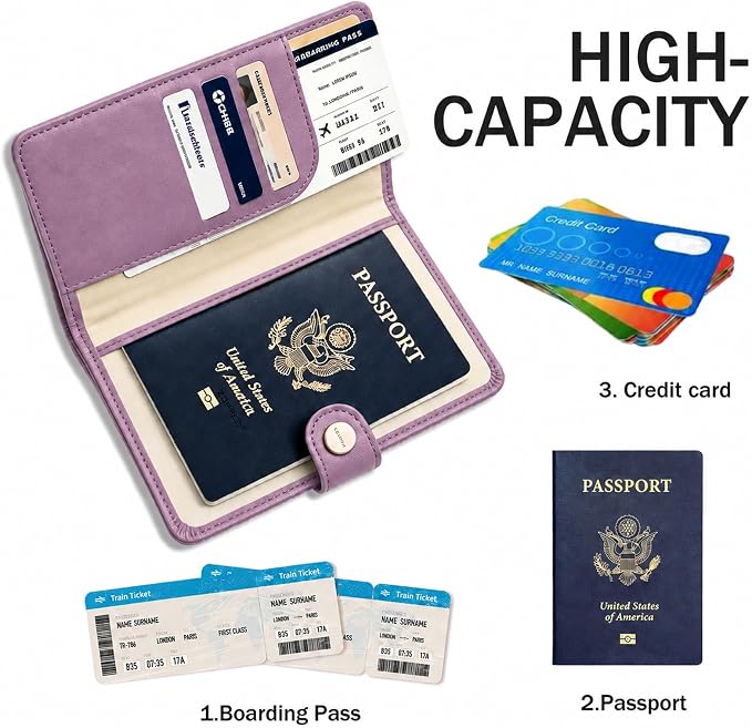 Passport Holder RFID Blocking Travel Wallet, Elegant Purple | Passport Cover with Multiple Card Slots, Water-Resistant & Easy-Carry, Must-Have Travel Accessory for Men & Women.