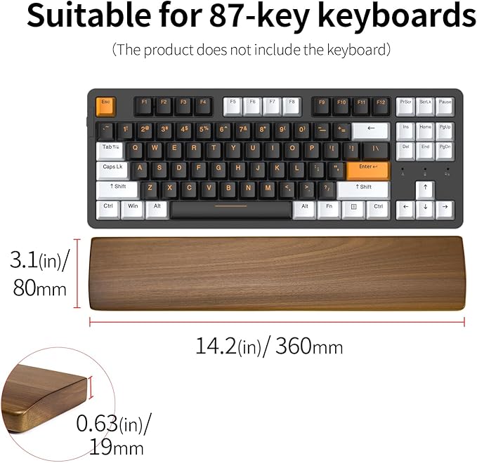 Ergonomic Wooden Wrist Rest Support for 87 Key Mechanical Keyboard | 14.2" fo TKL Keyboard, Wrist Pain Relief, Easy to Clean and Smooth No Odor, Support Wrist to Coding Typing and Playing