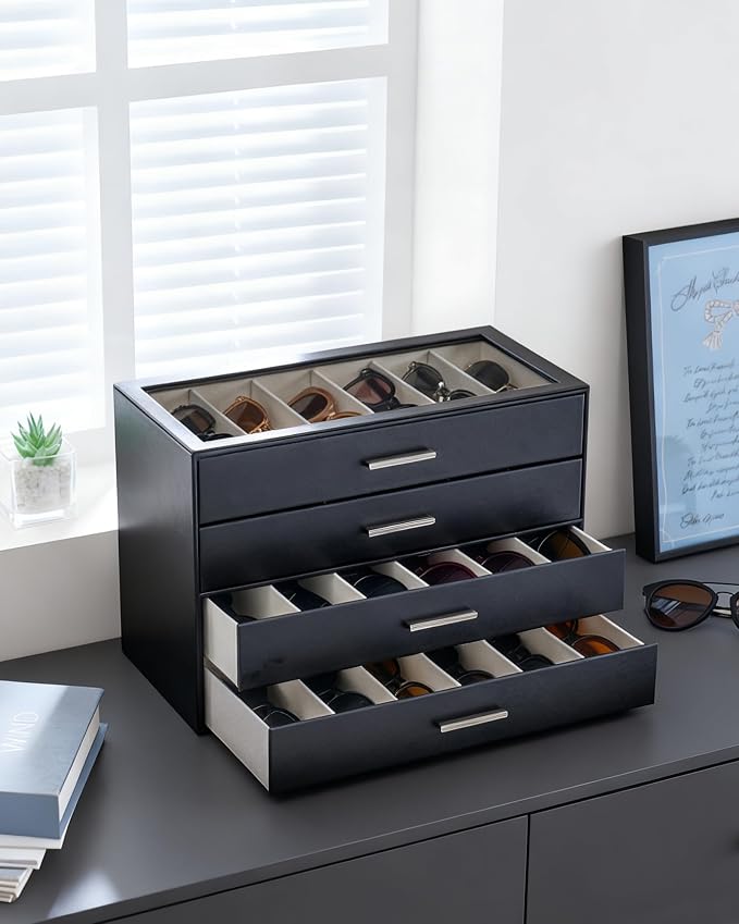 Lolalet Sunglasses Storage Box for Women, Eyewear Eye Glass Organizer with Clear Top Display Holder Case