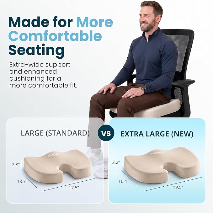 ComfiLife Extra Large Gel & Memory Foam Seat Cushion - Doctor Recommended Office Chair Cushion, Car Seat Cushion - Back & Sciatica Pain Relief - Wide Seat Cushion for Big & Tall (Beige)