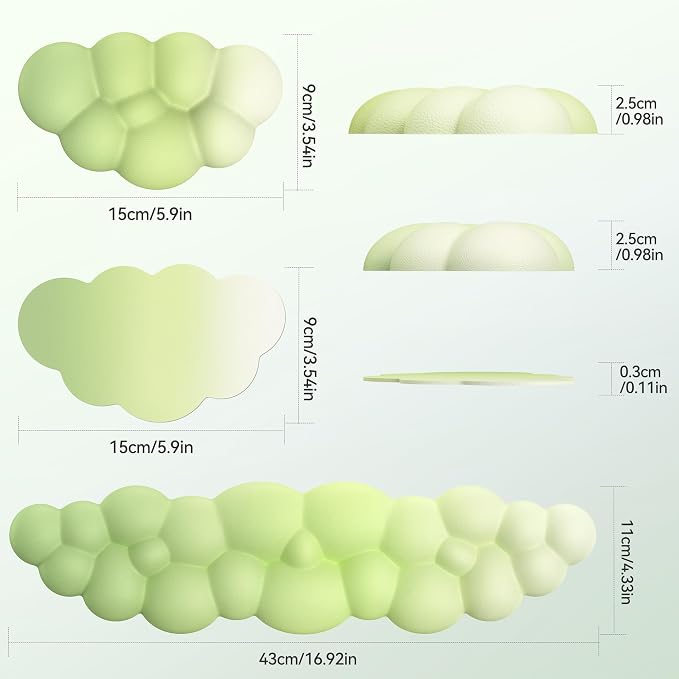 TECKNET Cloud Keyboard Wrist Rest Set, Cloud Wrist Rest with Non-Slip Base, PU Leather Wrist Pad for Keyboard with Ergonomic Memory Foam for Computer Laptop Gaming & Pain Relief, Gradient Green