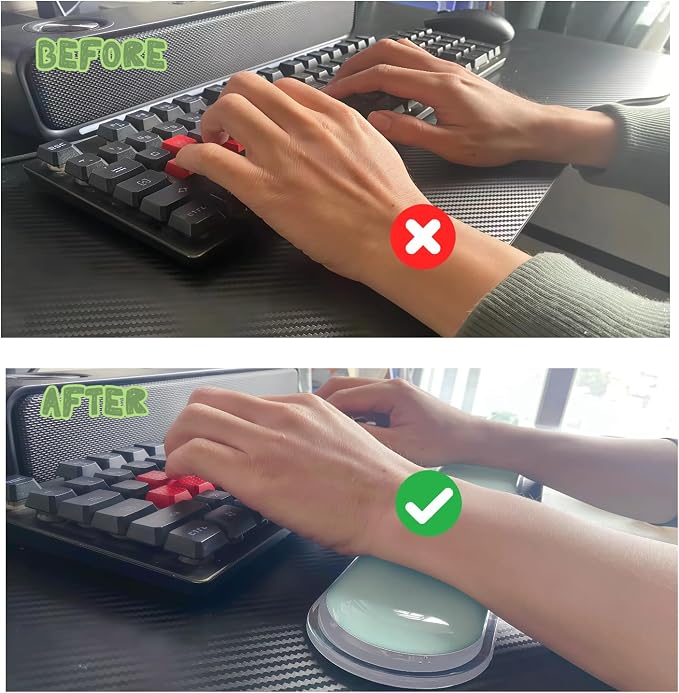Gel Wrist Rest for Keyboard,Office & Gaming,Green Silicone 2-Piece Set | Clear green silicone gel, office/gaming,60%/68%/75% keyboards,mouse rest,cooling,non-slip, easy cleanErgonomically designed
